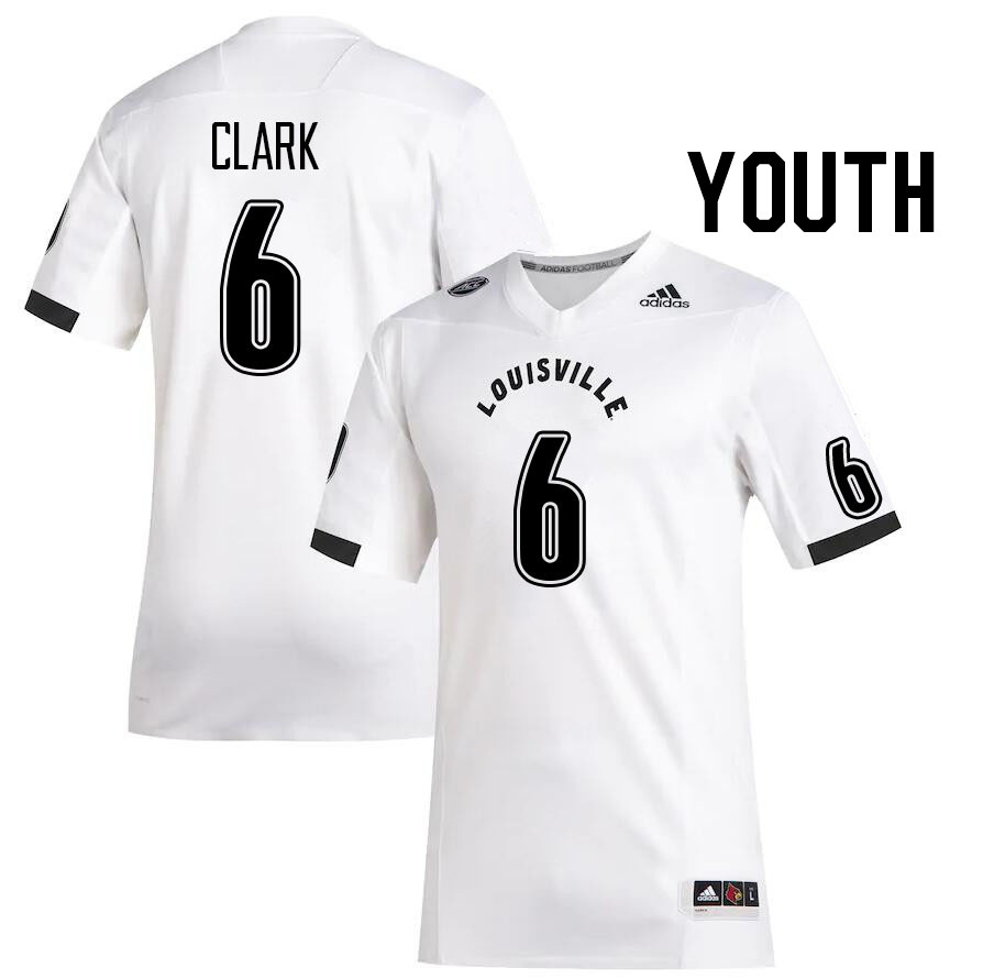 Youth #6 Stanquan Clark Louisville Cardinals College Football Jerseys Stitched Sale-White - Click Image to Close